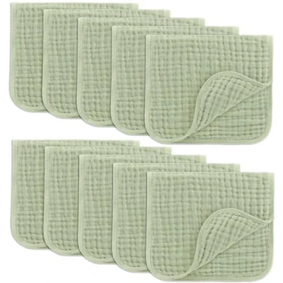 Image of Comfy Cubs Muslin Cloths for Baby, Baby Essentials, Burp Cloths, Squares, 100% Cotton, Hand Washcloths 6 Layers Extra Absorbent and Soft (Sage, 10 Pack, 50 X 25 CM)