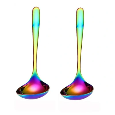 Image of MBBITL 2 Pack Rainbow Soup Ladle 304 Stainless Steel Spoon Colorful Kitchen Serving Sauce Server
