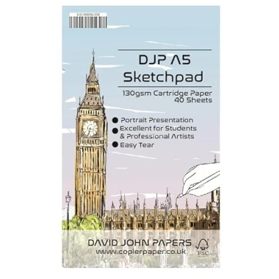 Image of DJP A5 Artist Sketch Pad 40 Sheets (130gsm) Acid Free Drawing Paper Cartridge