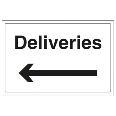 Image of V Safety General Information Deliveries, Arrow Left 400 X 300MM Sign With Snap Frame