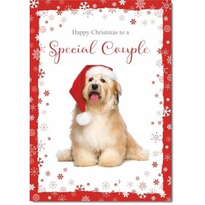 Image of doodlecards Special Couple Christmas Card Dog with Santa Hat Medium Size for Plain Envelope