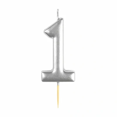Image of amscan 9911815 Silver Numerical Candle 1