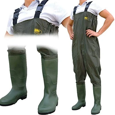Image of Lineaeffe All Weather Double PVC Waterproof Carp Coarse Fishing Chest Waders/Wellies in Sizes 7 8 9 10 11 &amp; 12 (UK Size EU 46)
