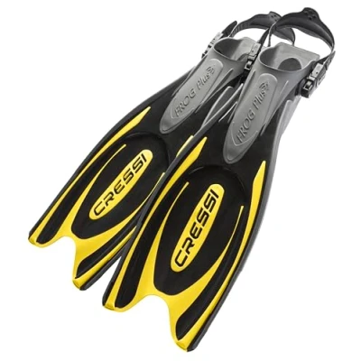 Image of Cressi Frog Plus Open Heel Scuba Dive Fins (Made in Italy), Black/white, XS/S 2/5