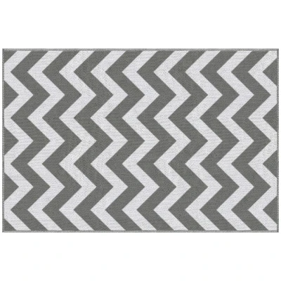 Image of Outsunny Reversible Outdoor Rug, 1.2 x 1.8m Patio Carpet, Waterproof Plastic Rug for Garden, Deck, Picnic, Beach, Camping, Grey and White