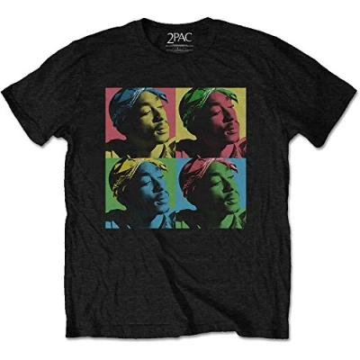 Image of TUPAC SHAKUR Pop Art Rap Music 2Pac Mens Black T Shirt (Large)