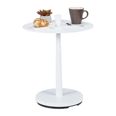 Image of Small Coffee Table, Round Storage Sidetable, HxD: 48.5x40 cm, Metal &amp; mdf, Occasional Decorative, White Relaxdays
