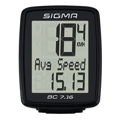 Image of Sigma Sport Bicycle Computer BC 7.16, 7 Functions, Average Speed, wired Bike Computer, Black