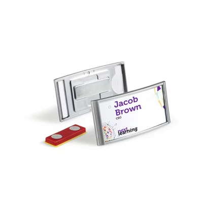 Image of Durable 854023 Classic Name Badge with Magnet 30 x 65 mm Silver (Pack of 10)