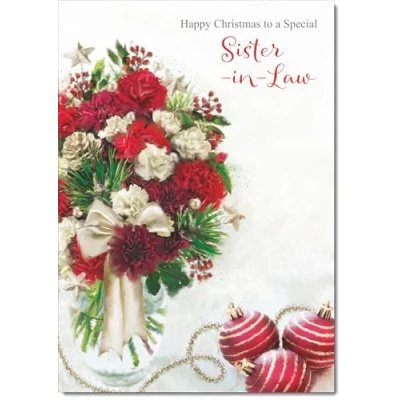 Image of doodlecards Sister in Law Christmas Card Vase of Red Flowers Medium Size for with Plain Envelope