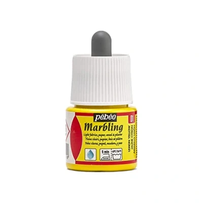 Image of Pebeo Marbling Bottle 45ml Lemon Yellow Marble Effect Paint Gloss on Light and Porous Surfaces