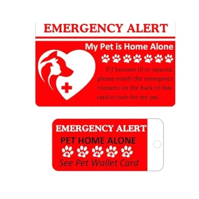 Image of Dogs &amp; Cats are Home Alone Alert Emergency Card and Key Tag with Contact Call 2 Pcs Pets Wallet Dog Cards/Key Tags
