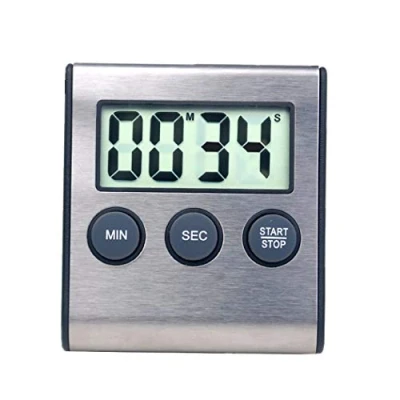Image of Digital Mini Kitchen Timer Alarm Clock for Appliance 100 MINUTE Cooking Study, Sports, Meeting, Parking, Medicine etc Stainless Steel Black