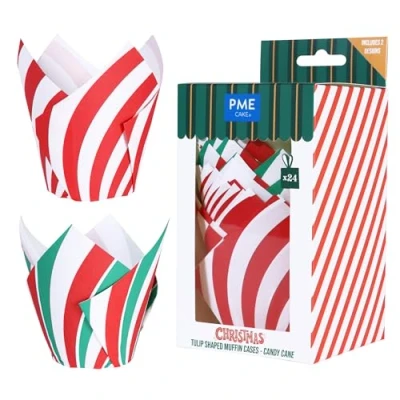 Image of PME Christmas Tulip Muffin Cases Candy Cane (Pack of 24)