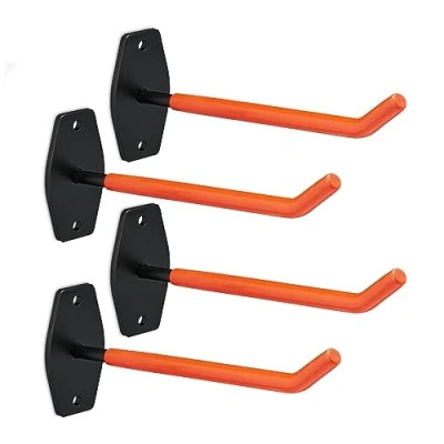 Image of Relaxdays Wall Tyre Hooks, Set of 4, Brackets for Tires and Rims up to 40 kg, Hanger, Wheel Storage, Steel, Orange/Black, 9 x 5 25.5 cm