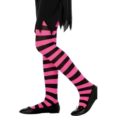 Image of Smiffys Tights, Black &amp; Fuchsia Age 6 12, Children&#039;s Tights and Petticoats Fancy Dress, Child Dress Up Accessories