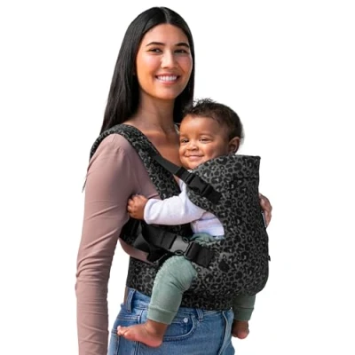 Image of Infantino Flip Advanced 4 in 1 Carrier Ergonomic, Convertible, face and Out Front Back Carry for Newborns Older Babies 8 32 lbs, Black &amp; Gray Leopard