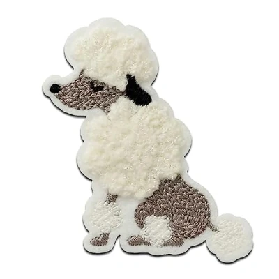 Image of Mono Quick Fluffy Poodle Chenille Animal Iron On Patches Adhesive Emblem Stickers Appliques, Size: 6,9 x 5,5 cm
