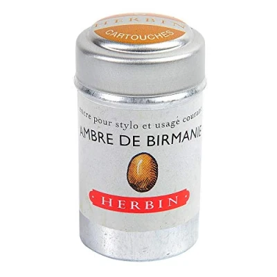 Image of Jacques Herbin Ref 20141T_paq Universal Writing Snap In Ink Cartridges Ambre de Birmanie / Amber of Burma Cylindrical Metal Pot 6 Orange Coloured
