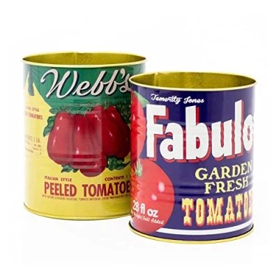 Image of Carousel Home Set of 2 Decorative Replica Food Tin Cans Piece Tinned Tomato Retro Metal Storage Vintage Style Display