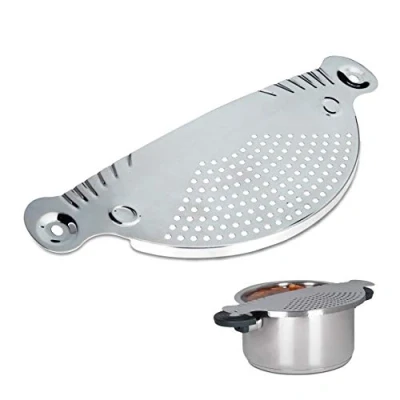 Image of Relaxdays Stainless Steel Strainer, LxW: 32.5 x 13 cm, Flat Sieve Colander for Pots and Bowls, Compact, Metal, Silver