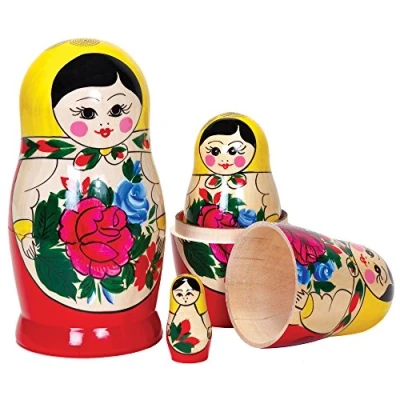 Image of Tobar Wooden Russian Dolls 5 Traditional Matryoshka Nesting Figures