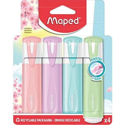 Image of Maped Pastel Highlighter Pens Assorted Colours (Pack of 4)
