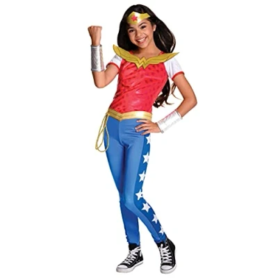 Image of Rubie&#039;s Official Deluxe Wonder Woman Girls Fancy Dress DC Comic Book Day Superhero Childs Costume Halloween