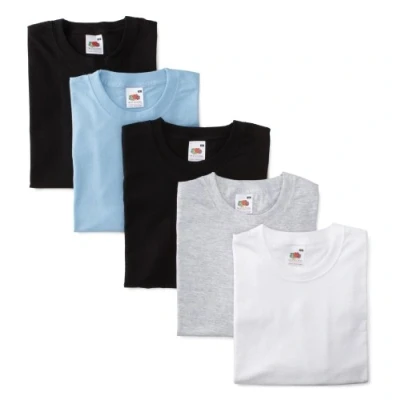 Image of Fruit of the Loom 5 Pack Valueweight T Shirt, Grey, Light Blue, White, 2 x Black, XL