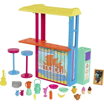 Image of Barbie Loves the Ocean Beach Shack Playset with 18+ Accessories, Made from Recycled Plastics, Gift for 3 to 7 Year Olds