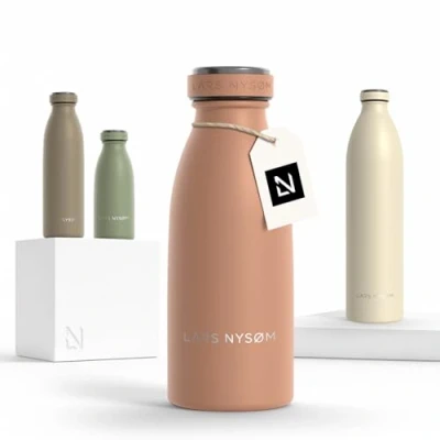 Image of LARS NYSØM Stainless Steel Insulated Water Bottle 12oz 17oz 25oz 34oz 51oz Thermo Flask for Hot and Cold Beverages Leakproof Drinking (Blush Rose, 350ml)