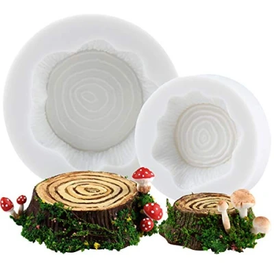 Image of musykrafties Enchanted Fairy Garden 2 Tree Stump Stool Silicone Mould for Cake Decoration, Cupcake Topper, Polymer Clay, Crafting Projects