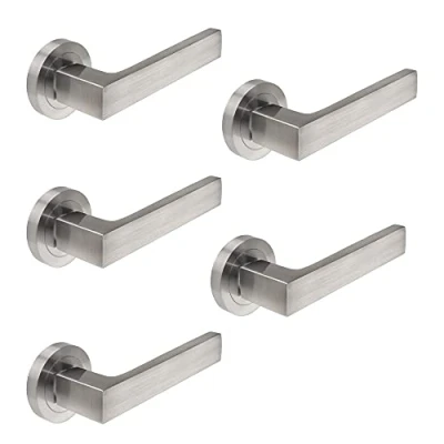 Image of Emuca Internal Door Handles, Batch of 5 Sets Handles with D.50 mm (1,96 inch) Rose, Aluminium, Satin Nickel.