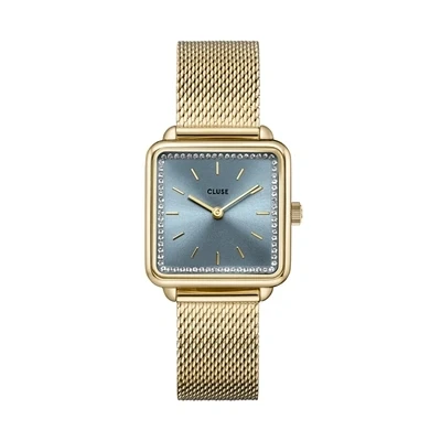 Image of CLUSE La Tetragone Light Blue Crystal Gold Watch