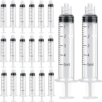Image of 30 Pack 5ml Syringe Luer Lock, Individually Sterile Sealed Plastic Lock Without Needle for Scientific Labs, Epoxy Resin, Craft, Feeding Pets (5ML)