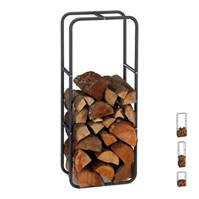 Image of Relaxdays Firewood Rack, Log Stacking Aid, Steel, for in and Outdoor Use, Wood Pile Shelf, Alloy, Anthracite, 100 x 40 25 cm