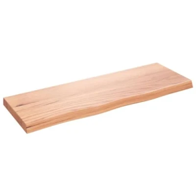 Image of vidaXL Solid Oak Wood Bathroom Countertop Light Brown, Live Edge, Handmade, Varnished Surface, Versatile Application, 80x30x(2 4) cm
