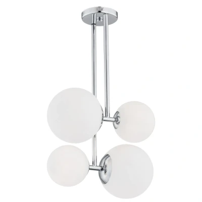 Image of Aspen Globe Pendant Ceiling 4 Light Opal Matt, Chrome