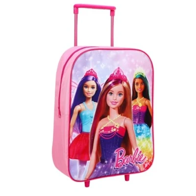 Image of TDL Barbie Girls Kids Holiday Standard Folding Trolley Hand Luggage Bag Backpack for School Travel Holidays