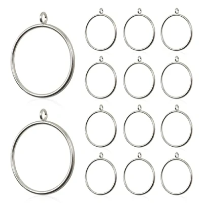 Image of 14Pcs Large Metal Curtain Rings 63mm/2.48in Inner Diameter with Eyelets, Shower Hoops, Drape Sliding Eyelet for Rod, Closed Drapery Rings, Clip (Silver)