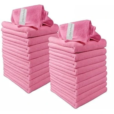 Image of Clay Roberts Microfibre Cleaning Cloths, 40cm x 30cm Pack of 20, Pink Machine Washable, Polishing, Waxing &amp; Dusting Cloth, Lint Free, e Kitchen Towel, Car Cleaning, Microfiber cloth