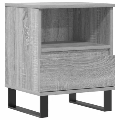 Image of vidaXL Bedside Cabinet Table Nightstand in Grey Sonoma Engineered Wood with Metal Legs Classic Design Storage Space for Bedroom Decor