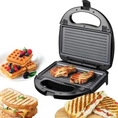 Image of Domestic King 3 in 1 Snack Maker Waffle Machine, Sandwich &amp; Toastie Maker, Panini Grill Press, Interchangeable Non Stick Plates, 750W, Auto Temperature Cool Touch Handle DK18117