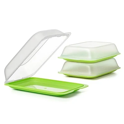 Image of TATAY Set of 3 Cold Meat Containers with Lid MAXI, BPA Free, Reusable, Stackable, Dishwasher and Microwave Safe, Lime Colour. Sizes 17 x 6,2 25,2 cm