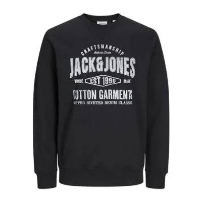 Image of JACK &amp; JONES Men&#039;s Jjjeans Sweat O Neck Sweatshirt, Black, S