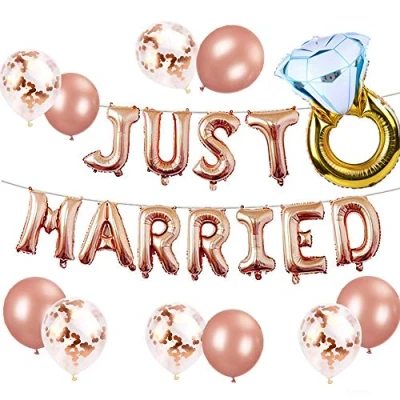 Image of JeVenis Just Married Balloons Banner Bridal Shower Party Decoration Wedding