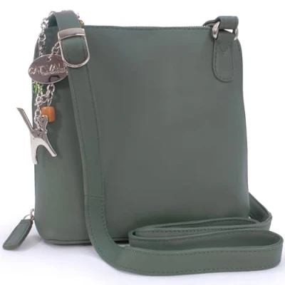 Image of Catwalk Collection Handbags Women&#039;s Medium Leather Cross Body Bag Shoulder With Long Adjustable Strap ELEANOR Green