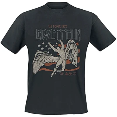 Image of Led Zeppelin T Shirt US 1975 Tour Flag Band Logo Official Mens Black XXL