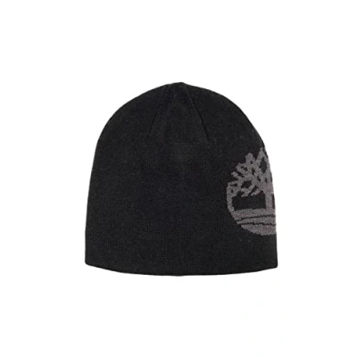 Image of Timberland Men&#039;s Reversible Jacquard Logo hat Cold Weather, Black/Grey, One Size