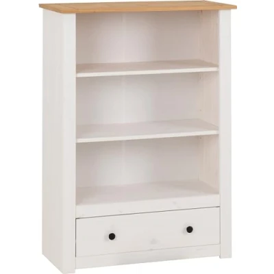 Image of Seconique Panama 1 Drawer Bookcase in White/Natural Wax
